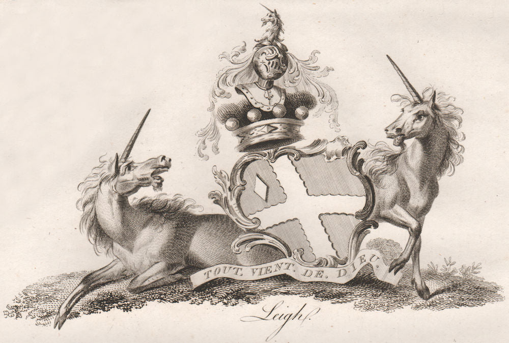 LEIGH. Coat of Arms. Heraldry 1790 old antique vintage print picture